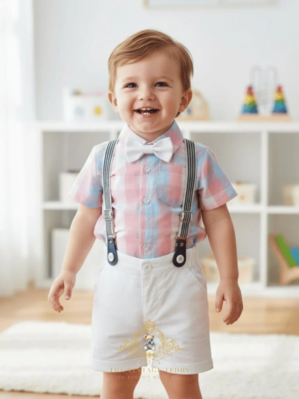 NWT Handsome Boys Oxford Button Down Shirt Shorts & Bow Tie Kids Matching Set 4T